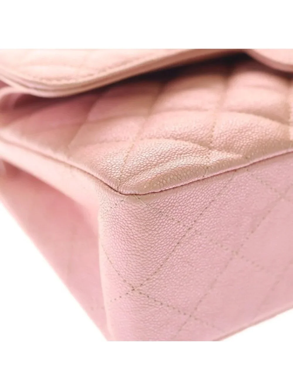 Chanel Quilted 23 Double Flap Chain Shoulder Bag Indescent Pink Caviar Leather